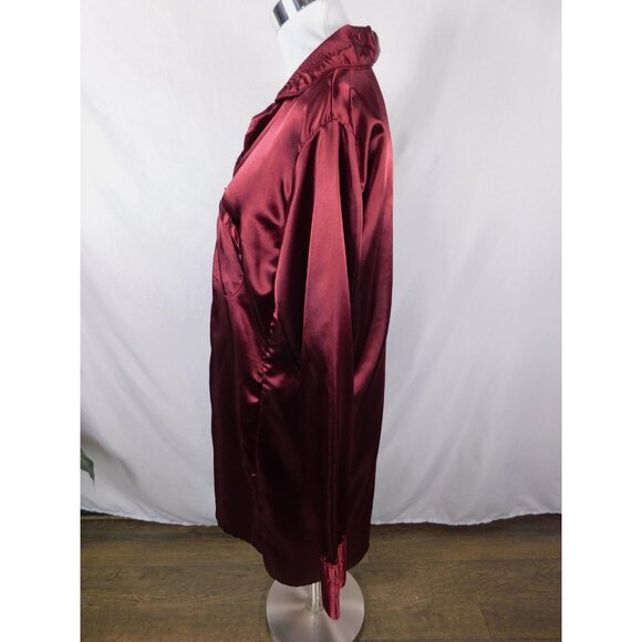 BRIDEnBRIDESMAID Shirt Womens Large Burgundy Satin Nightshirt Button Front - Picture 5 of 11
